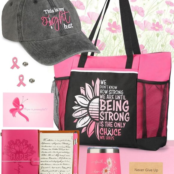 Breast Cancer Awareness Gift Set Women Inspirational Quotes Tote Tumbler - Picture 1 of 10